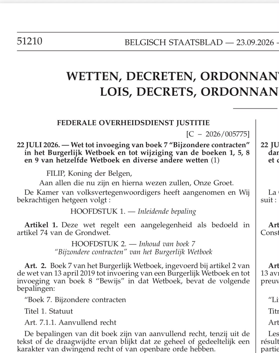 De teerling is geworpen: Boek 7 BW staat in het BS van 23/09/2026